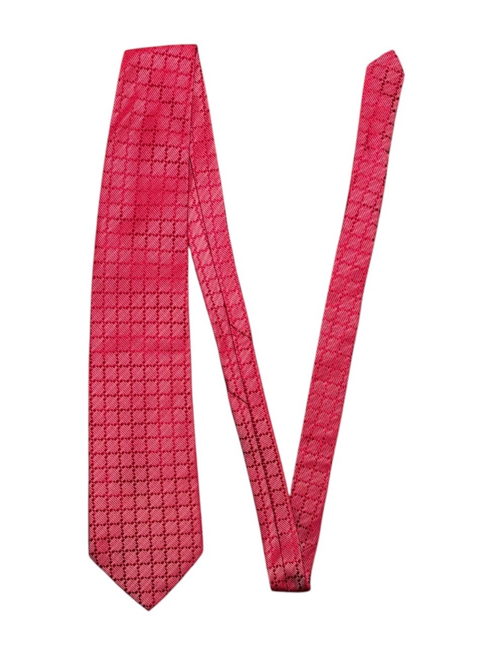 Claiborne 100% Silk Men’s Tie Pink Geometric Check Pattern Classic Wide 57” x 4”
